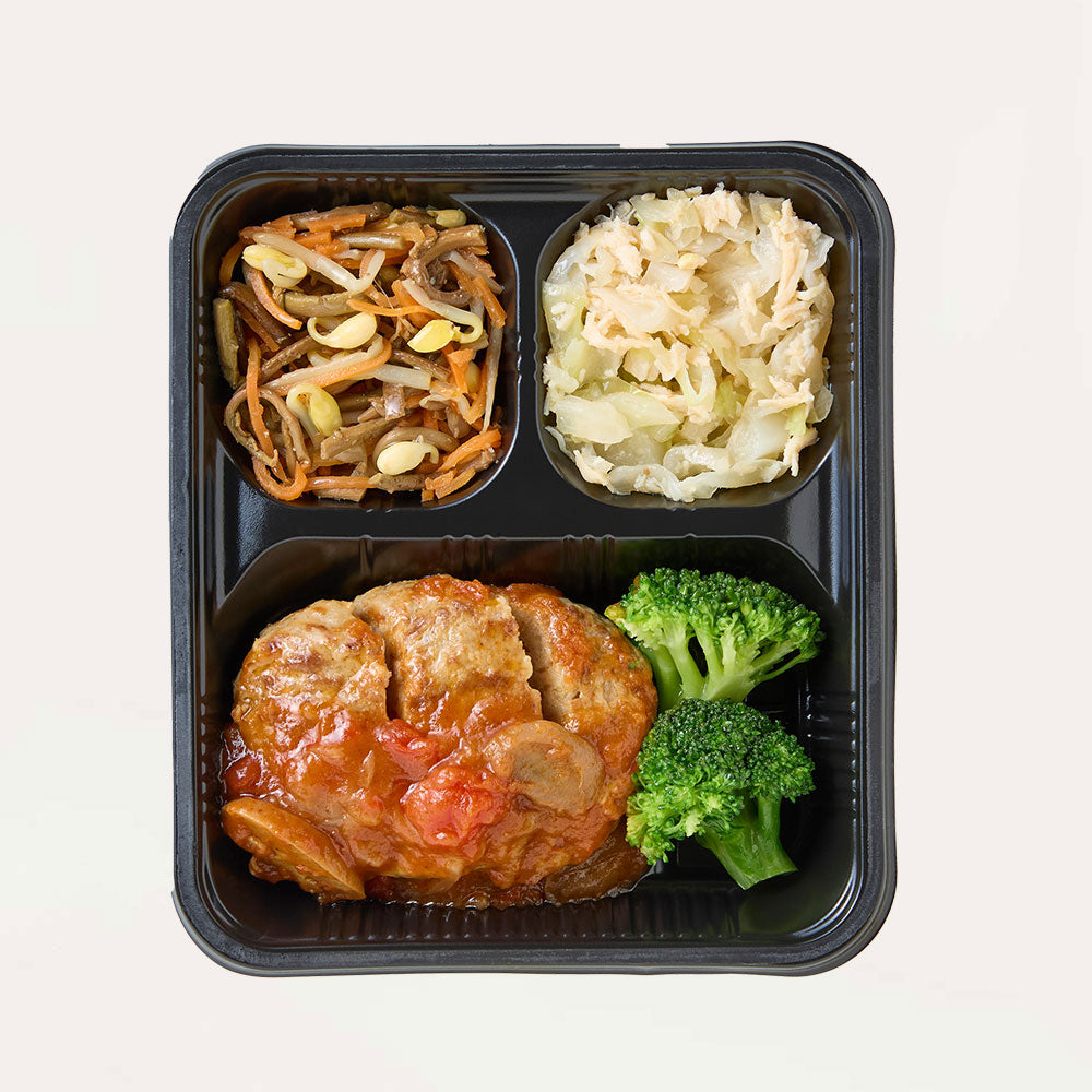 トマトデミハンバーグ｜LP-1 塩分カロリー調整食ライトプラス｜スギ薬局の食事宅配サービス【スギサポ deli（スギサポデリ）】